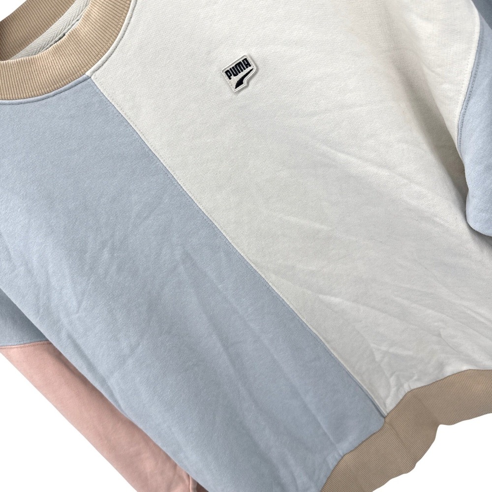 Puma Colorblock Crewneck Sweatshirt‎ Pastel Blue Pink Cream Tan Womens Medium